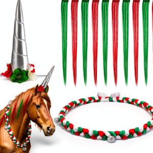 Christmas Horse Costume Yeyeplum Set with Floral Horn and Mane Clips-0