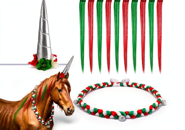 Christmas Horse Costume Yeyeplum Set with Floral Horn and Mane Clips-0