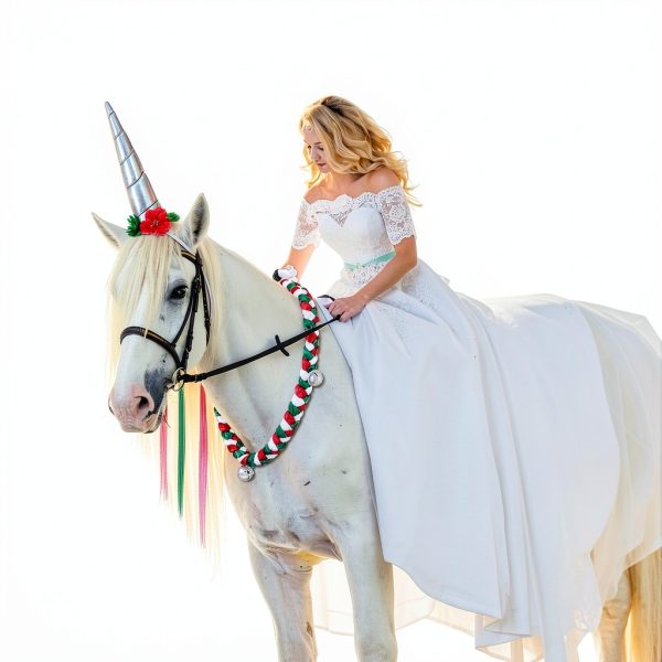 Christmas Horse Costume Yeyeplum Set with Floral Horn and Mane Clips-4