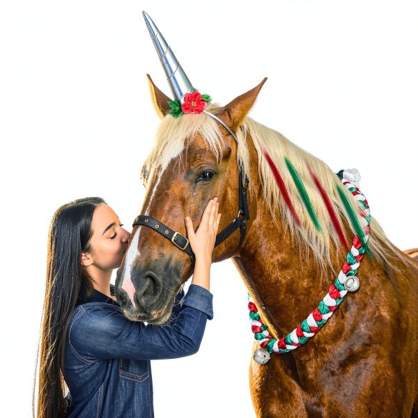 Christmas Horse Costume Yeyeplum Set with Floral Horn and Mane Clips-2