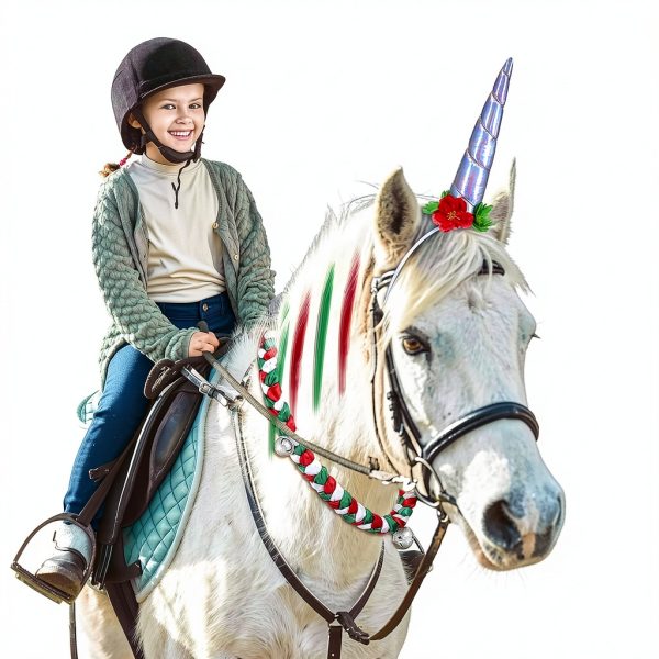 Christmas Horse Costume Yeyeplum Set with Floral Horn and Mane Clips-5