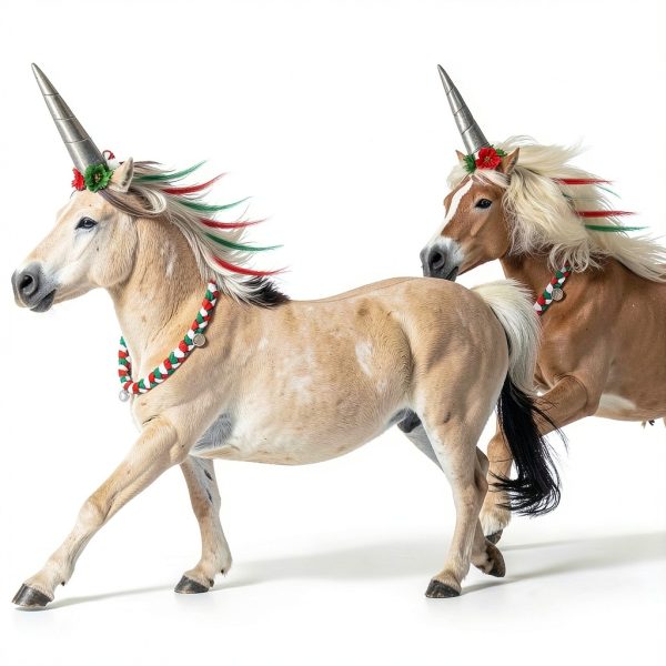 Christmas Horse Costume Yeyeplum Set with Floral Horn and Mane Clips-3